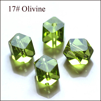 Imitation Austrian Crystal Beads, Grade AAA, Faceted, Cornerless Cube Beads, Yellow Green, 4x4x4mm, Hole: 0.7~0.9mm