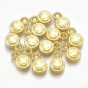 CCB Plastic Charms, Flat Round with Smiling Face, Golden, 13x8.5x3.5mm, Hole: 1.8mm