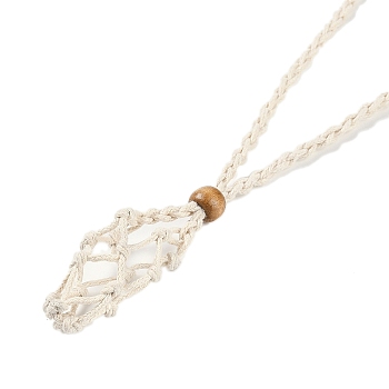 Braided Waxed Cord Empty Macrame Pouch Slider Necklace Making, with Wood Beads, Old Lace, 34.65x0.28x0.12 inch(88x0.7x0.3cm)