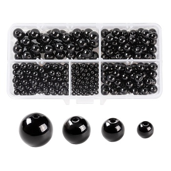 340Pcs 4 Sizes Synthetic Black Stone Beads Strands, Dyed, Round, Black, 4mm/6mm/8mm/10mm, Hole: 0.8~1mm