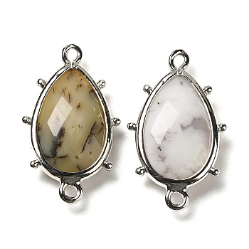 Natural African Opal Pendants, with Platinum Brass Edge, Faceted, Teardrop, 22.5x14x5.5mm, Hole: 1.6mm.