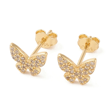 Clear Cubic Zirconia Butterfly Stud Earrings, Sterling Silver Jewelry, Golden, 6.5x8mm