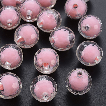 Transparent Acrylic Beads, Bead in Bead, Faceted, Round, Pearl Pink, 16mm, Hole: 3mm, about 205pcs/500g