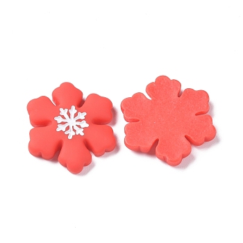 Opaque Resin Cabochons, for Christmas, Christmas Snowflake, Red, 26x23x3.5mm