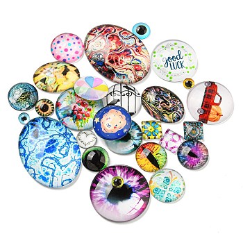 Glass Cabochons, Mixed Shapes, Mixed Color, 6~40x6~29x3~7mm, about 48Pcs/200G