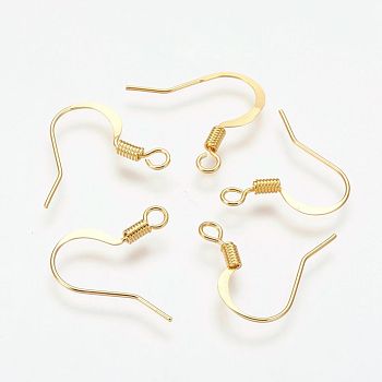Brass French Earring Hooks, Flat Earring Hooks, Ear Wire, with Horizontal Loop, Nickel Free, Golden, 17mm, Hole: 2mm