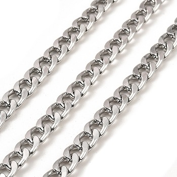 Aluminium Curb Chains, Unwelded, with Spool, Platinum, 11x7.5x2mm, about 32.81 Feet(10m)/Roll
