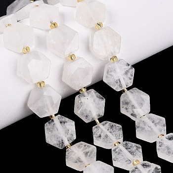Natural Quartz Crystal Beads Strands, Rock Crystal Faceted Hexagon, with Seed Beads, 11.5~12.5x13~14x4~5.5mm, Hole: 1~1.2mm, about 26~28pcs/strand, 14.37~15.75 inch(36.5~40cm)
