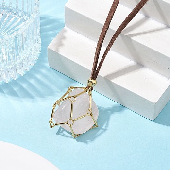 Crystal Holder Cage Necklaces, Brass Bar Connected Pouch Empty Stone Holder for Pendant Necklace Making, Faux Suede Cord Necklace, Golden, 31-5/8 inch(80.4cm)
