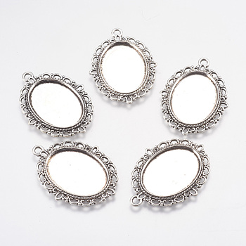 Tibetan Style Oval Alloy Pendant Cabochon Settings, Lead Free & Cadmium Free, Antique Silver, Tray: 25x18m, 39x29x2mm, Hole: 2.5mm, about 300pcs/1000g