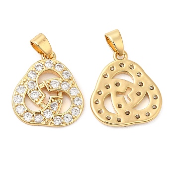Brass Micro Pave Cubic Zirconia Pendants, Knot, Real 18K Gold Plated, 16x14x2mm, Hole: 4x3mm
