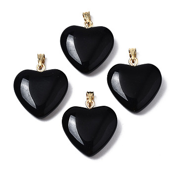 Spray Painted Glass Pendants, with Golden Plated Iron Bails, Heart, Black, 22x20.5x7mm, Hole: 6x2mm