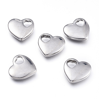 Tarnish Resistant 304 Stainless Steel Pendants, Heart, Stainless Steel Color, 14.5x15.5x3.5mm, Hole: 4.5x4.5mm