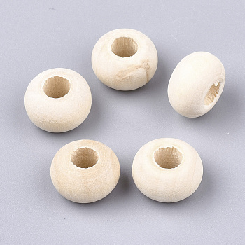 Unfinished Wood Beads, Natural Wooden Beads, Rondelle, Old Lace, 14~14.5x9mm, Hole: 5.5~6mm