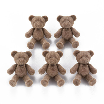 Flocky Acrylic Shank Buttons, Bear, Camel, 38~39x29.5x15mm, Hole: 3mm