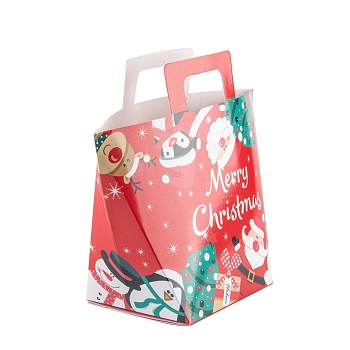 Christmas Theme Rectangle Foldable Creative Kraft Paper Gift Bag, with Handle, Wedding Favor Bag, Christmas Themed Pattern, 15.5x8x17.5cm