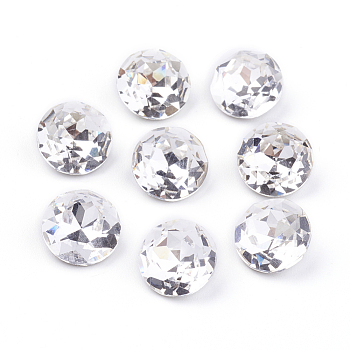 Pointed Back & Back Plated Glass Rhinestone Cabochons, Grade A, Faceted, Flat Round, Crystal, 8x4.5mm