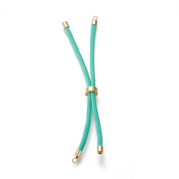 Nylon Twisted Cord Bracelet Making, Slider Bracelet Making, with Eco-Friendly Brass Findings, Round, Golden, Medium Turquoise, 8.66~9.06 inch(22~23cm), Hole: 2.8mm, Single Chain Length: about 4.33~4.53 inch(11~11.5cm)