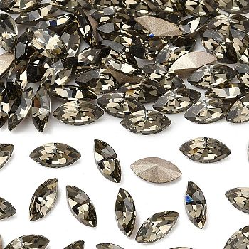 Preciosa&reg MAXIMA Crystal Fancy Stones, Czech Crystal, 435 14 615 Navette(Horse Eye), Dura Foiling, 40010 Black Diamond, 8x4mm