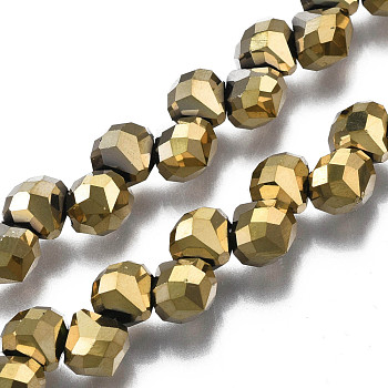 Electroplate Glass Beads Strands, Faceted, Teardrop, Dark Khaki, 8x8mm, Hole: 1.6mm, about 97~110pcs/strand, 22.44 inch~23.23 inch(57~59cm)