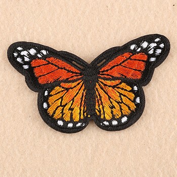 Computerized Embroidery Cloth Iron on/Sew on Patches, Costume Accessories, Appliques, Butterfly, Orange, 46x78mm