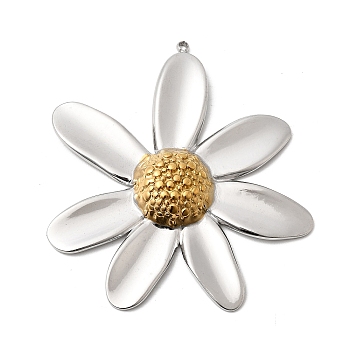 Two Tone 304 Stainless Steel Big Pendants, Golden & Stainless Steel Color, Flower Charms, 52x46.5x6.5mm, Hole: 1.4mm