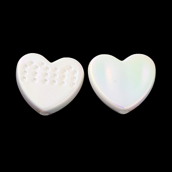 UV Plating Opaque Acrylic Beads, Iridescent, Heart, White, 18.5x20.5x5mm, Hole: 2.5mm