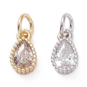 Brass Micro Pave Cubic Zirconia Charms, teardrop, Clear, Mixed Color, 10x5.5x3mm, Hole: 3mm