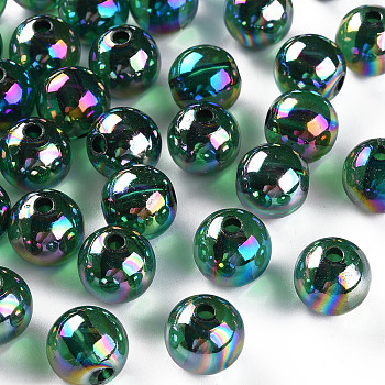 Transparent Acrylic Beads, AB Color Plated, Round, Green, 12x11mm, Hole: 2.5mm, about 566pcs/500g