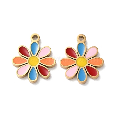 Golden Colorful Flower Stainless Steel+Enamel Charms