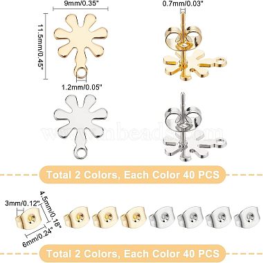 Unicraftale 80Stk. 2 Farben 201 Ohrstecker aus Edelstahl mit 304 Stift und Öse aus Edelstahl(STAS-UN0035-57)-4