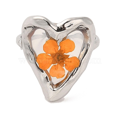 Heart Epoxy Resin with Dry Flower Adjustable Rings(RJEW-G304-01P)-2