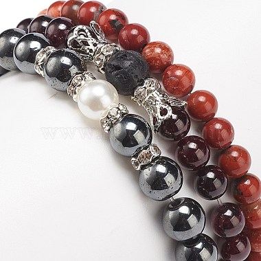 Ensemble de bracelets extensibles en perles rondes avec pierres mélangées naturelles et synthétiques de style 3pcs 3(BJEW-JB08586)-2