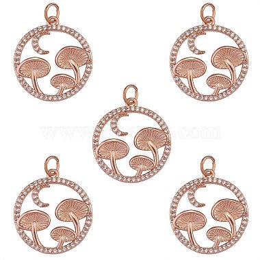 Rose Gold Clear Mushroom Brass+Cubic Zirconia Pendants