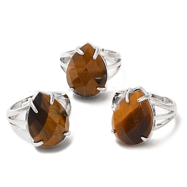 Natural Tiger Eye Teardrop Adjustable Rings(RJEW-K241-03P-12)-4