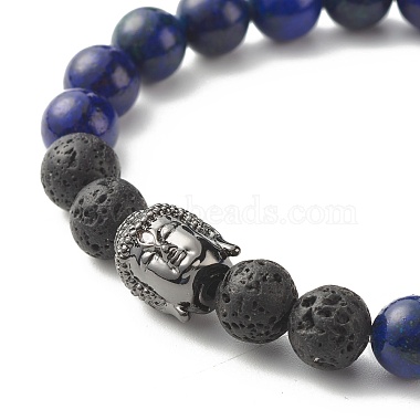 Natural Mixed Stone & Natural Lava Rock Round Beads Energy Power Stretch Bracelet for Girl Women(BJEW-JB07041)-6