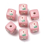 Printed Opaque Acrylic Beads, Cube, Pink, 14x14x14mm, Hole: 4mm(SACR-A009-01C)