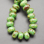 Handmade Porcelain European Beads, Large Hole Beads, Pearlized, Rondelle, Light Green, 12x9mm, Hole: 4mm(X-OPDL-Q099-6)