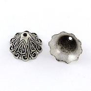 Tibetan Style Zinc Alloy Apetalous Bead Caps, Lead Free & Cadmium Free, Antique Silver, 10x15mm, Hole: 1.5mm, about 384pcs/500g(TIBEB-R063-001AS-RS)