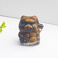 Resin Fortune Cat Display Decoration, with Natural Tiger Eye Chips inside Statues for Home Office Decorations, 25x22x27mm(PW-WG93475-02)