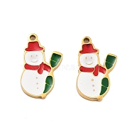 Ion Plating(IP) 304 Stainless Steel Pendants, Christmas Theme Enamel Charms, Golden, Snowman, 14.5x9x1.5mm, Hole: 1.2mm(STAS-S140-01H)