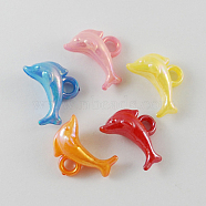 Opaque AB Color Acrylic Dolphin Charms, Mixed Color, 18x13x8mm, Hole: 3mm(X-SACR-R697-M5)