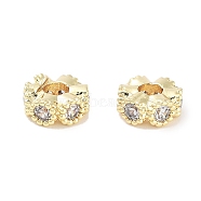 Brass Micro Pave Cubic Zirconia Beads, Flat Round, Real 18K Gold Plated, Clear, 6x3mm, Hole: 2mm(KK-C051-32G-02)