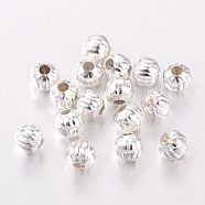 Iron Corrugated Beads, Silver Color Plated, Round, 5mm in diameter, hole: 2mm(X-E186Y-S)