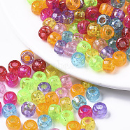 Transparent Acrylic European Beads, Large Hole Beads, with Glitter Powder, AB Colour Plated, Column, Mixed Color, 6x9mm, Hole: 4mm, about 1900pcs/500g(MACR-N008-14)