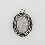 Tibetan Style Alloy Pendant Cabochon Settings, Cadmium Free & Lead Free, Oval, Antique Silver, Tray: 13x18mm, 29x20x2mm, Hole: 3mm(X-TIBEP-N003-30AS)