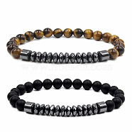 6mm Matte Black Tiger Eye Stone Bead Bracelet Set with Natural Stones and Magnetic Clasp, Mixed Color, 0.1cm(ST5590593)