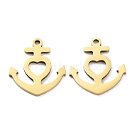 Ion Plating(IP) 316L Surgical Stainless Steel Pendants, Anchor Charm, Real 18K Gold Plated, 17x15x1mm, Hole: 1.2mm(STAS-D046-10G)