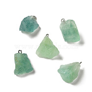 Raw Rough Natural Green Fluorite Pendants, Nuggets Charms, with Platinum Plated Iron Loops, 21~34.5x15~25.5x10~17mm, Hole: 2mm(G-A028-01C)