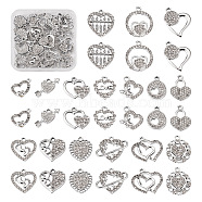 32PCS 16 Style Alloy Rhinestone Pendants, Heart Charms, for Valentine's Day, Crystal, 14~22.5x14~23x2.4~4mm, Hole: 1.8~2.7mm, 2Pcs/style(ALRI-TA0001-16)